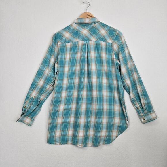 Ariat Real Billie Ray Shirt M Turquoise Plaid Button Down Relaxed Long Sleeve - Picture 6 of 14